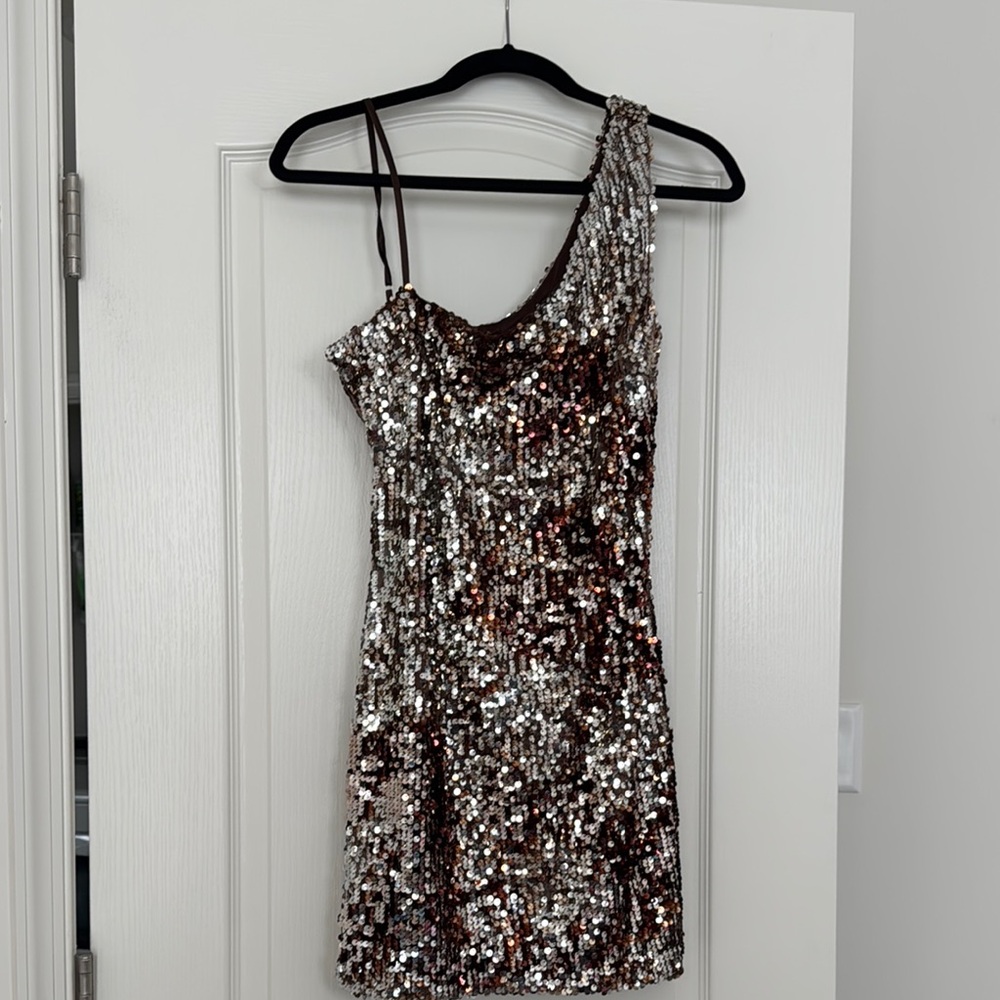Speechless Gold Asymmetrical Sequin Cocktail Dress